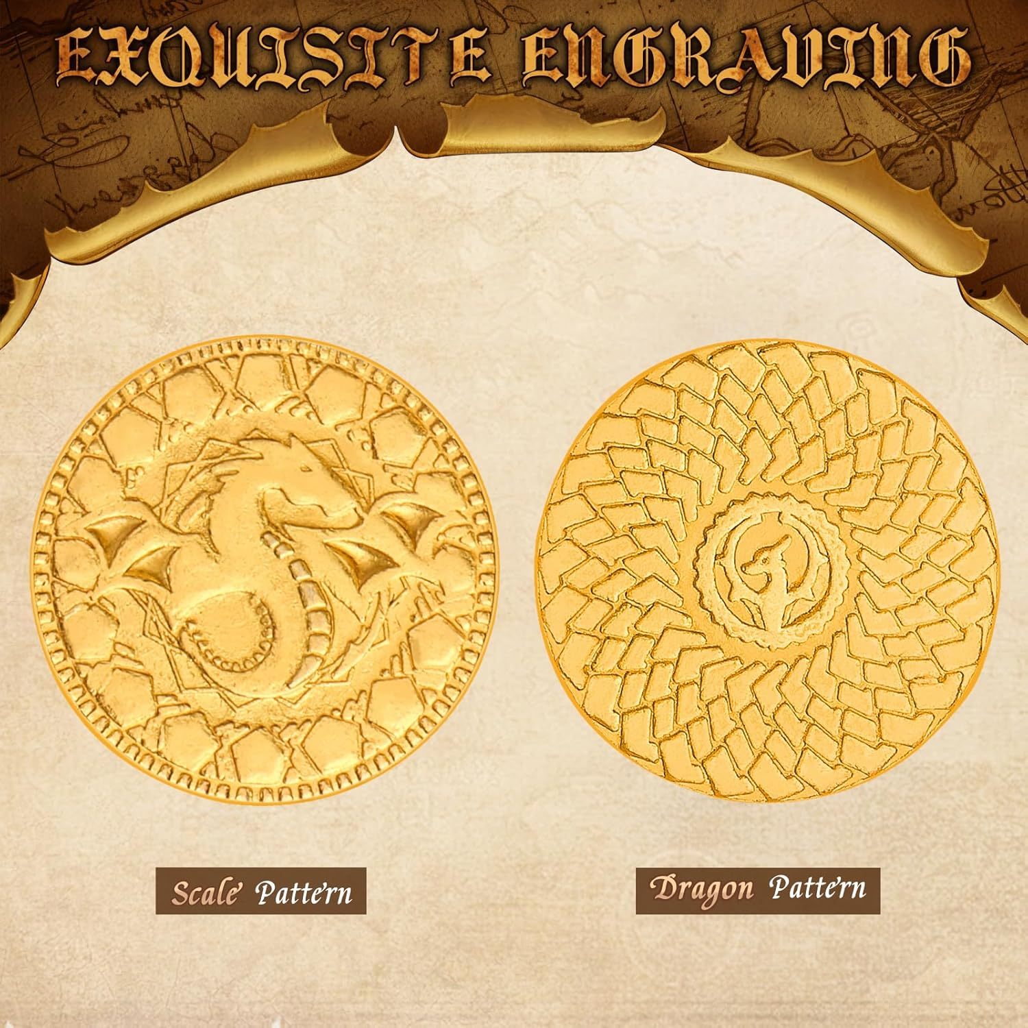 50 PCS DND Fantasy Metal Gold Coins & Leather Pouch for Dungeons & Dragons Novelty Tabletop RPG Board Games Tokens Treasure Coins for Party Tablelap Games Accessories Addons Medieval Game