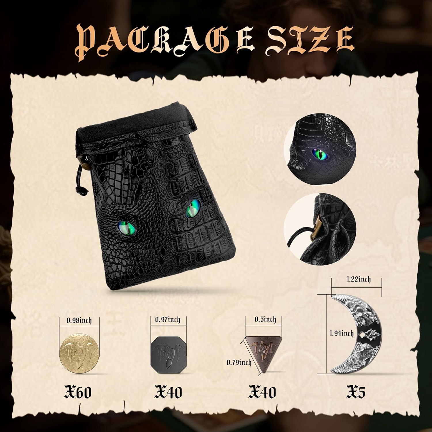 145PCS Metal DND Coins & Leather Bag, Contains