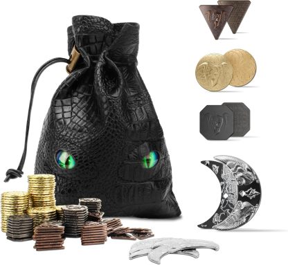 145PCS Metal DND Coins & Leather Bag, Contains