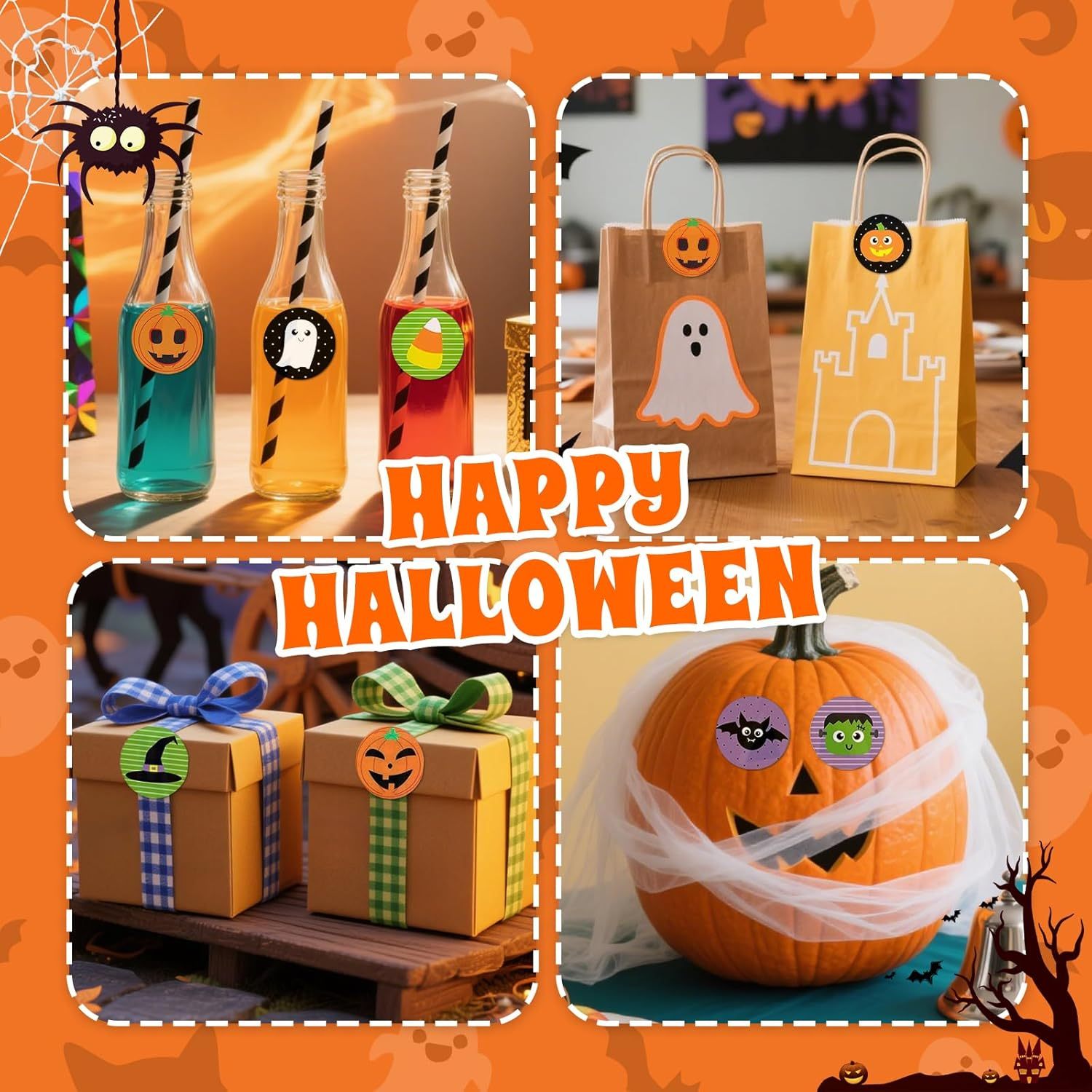 Halloween Stickers for Kids, 1000 Pcs Byhoo Halloween Pumpkin Bat Spider Stickers Roll, 16 Vibrant Colors and Designs, Round Seal Label Stickers, Envelope Seals Paster for Halloween Party Decorations