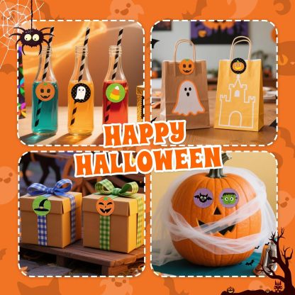 Halloween Stickers for Kids, 1000 Pcs Byhoo Halloween Pumpkin Bat Spider Stickers Roll, 16 Vibrant Colors and Designs, Round Seal Label Stickers, Envelope Seals Paster for Halloween Party Decorations