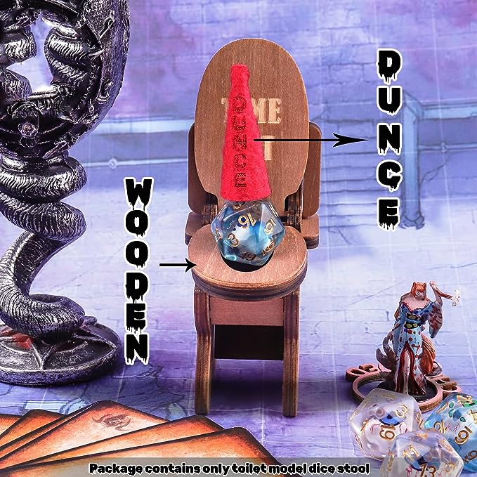 DND Dice Jail, Dice Chair of Shame with Dunce Hat