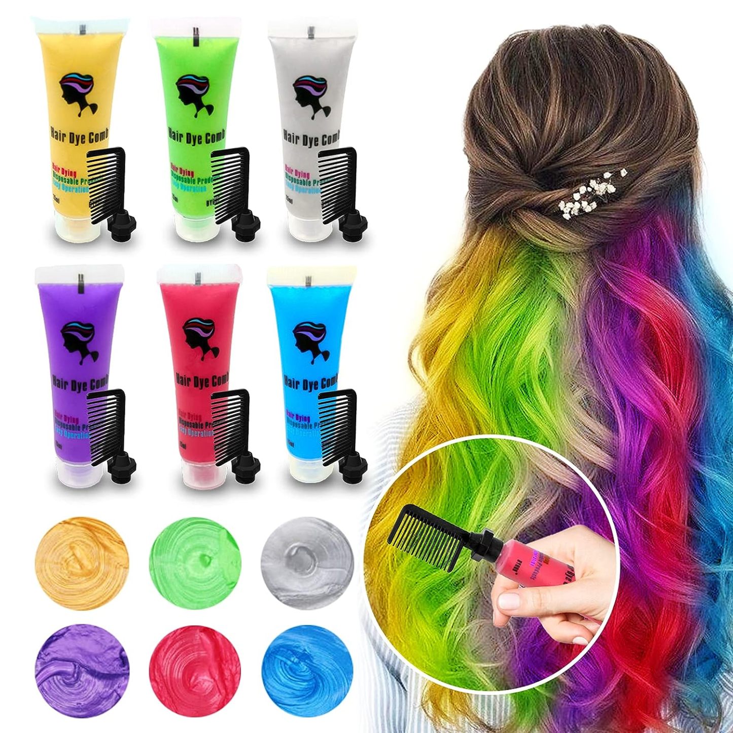 Byhoo 6PCS Temporary Hair Dye for Dark & Light Hair