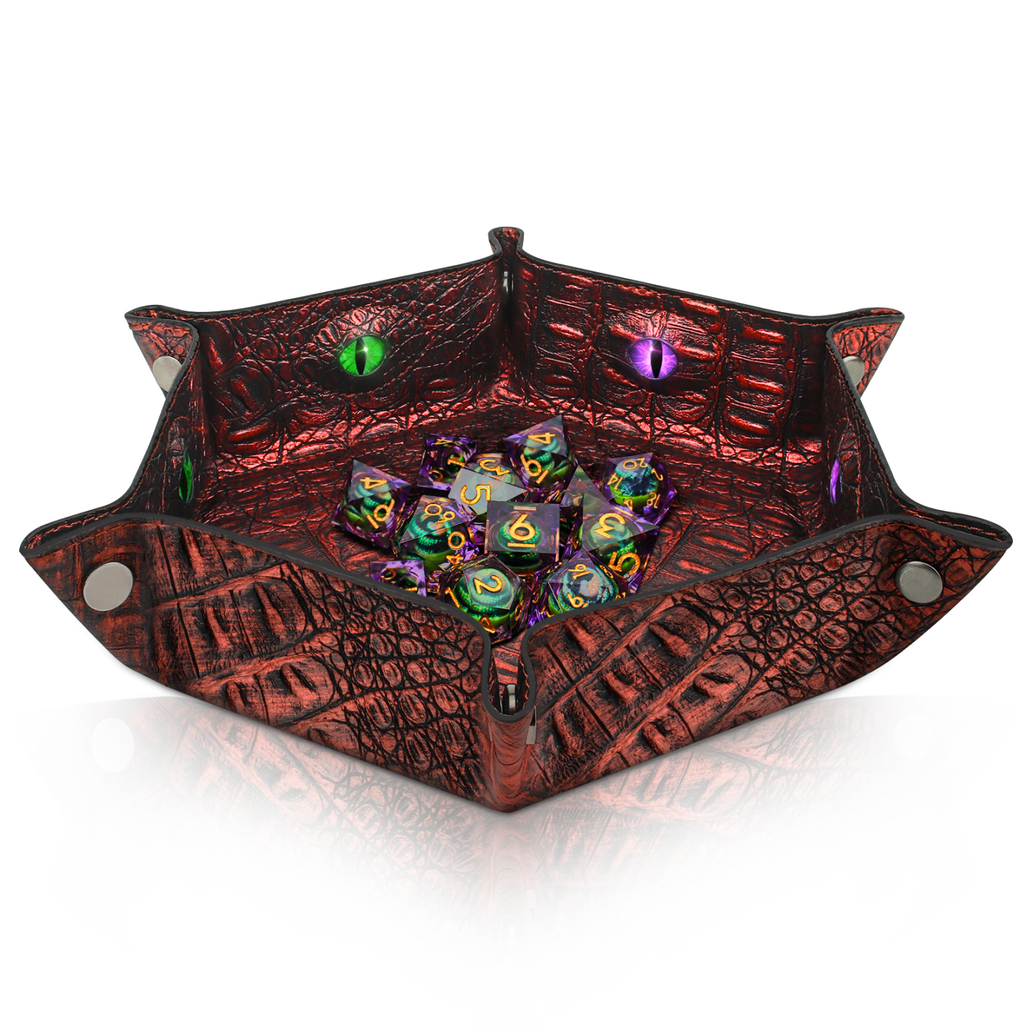 Byhoo 1Pcs Crocodile Pattern DND Dice Tray-Red