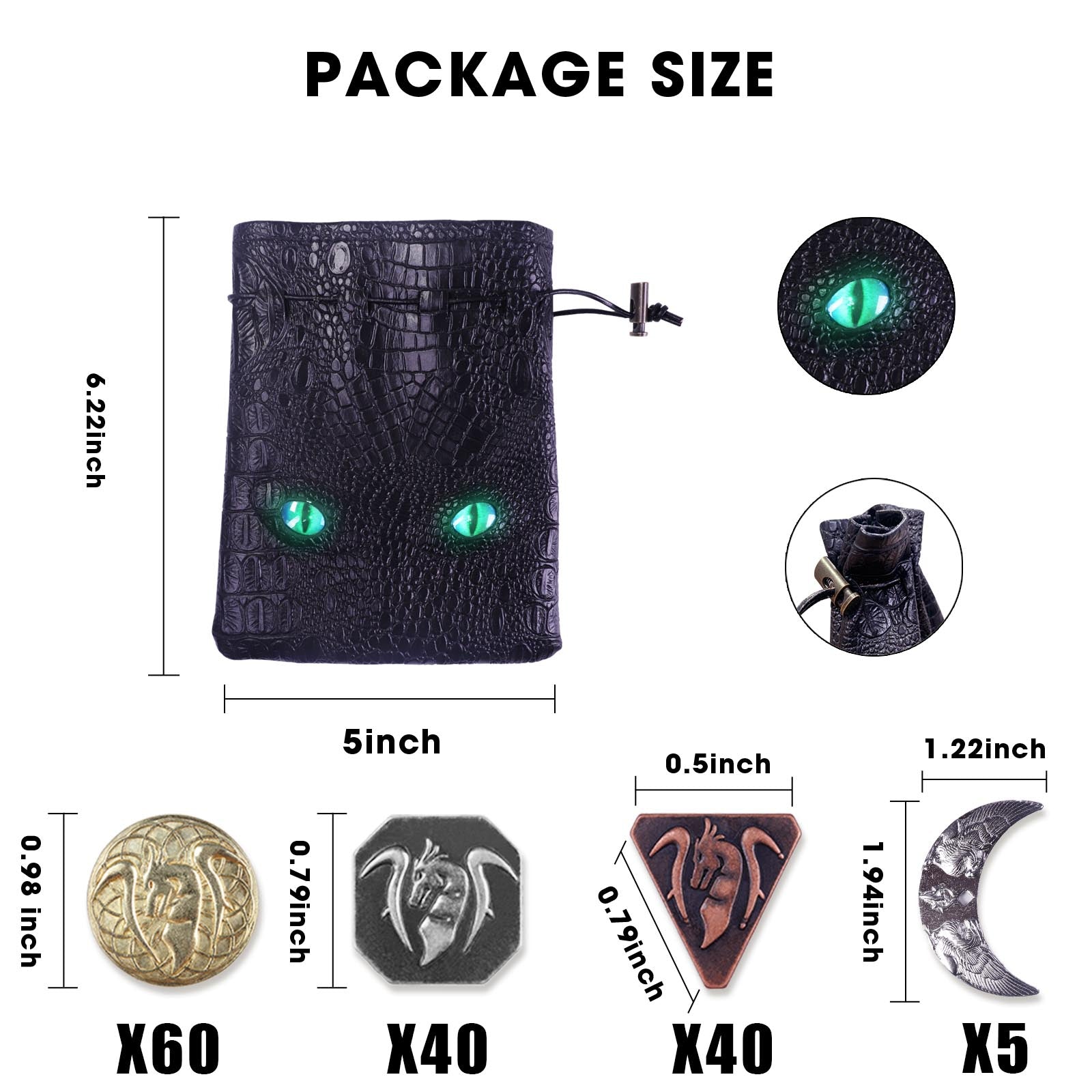 145PCS Metal DND Coins & Leather Bag