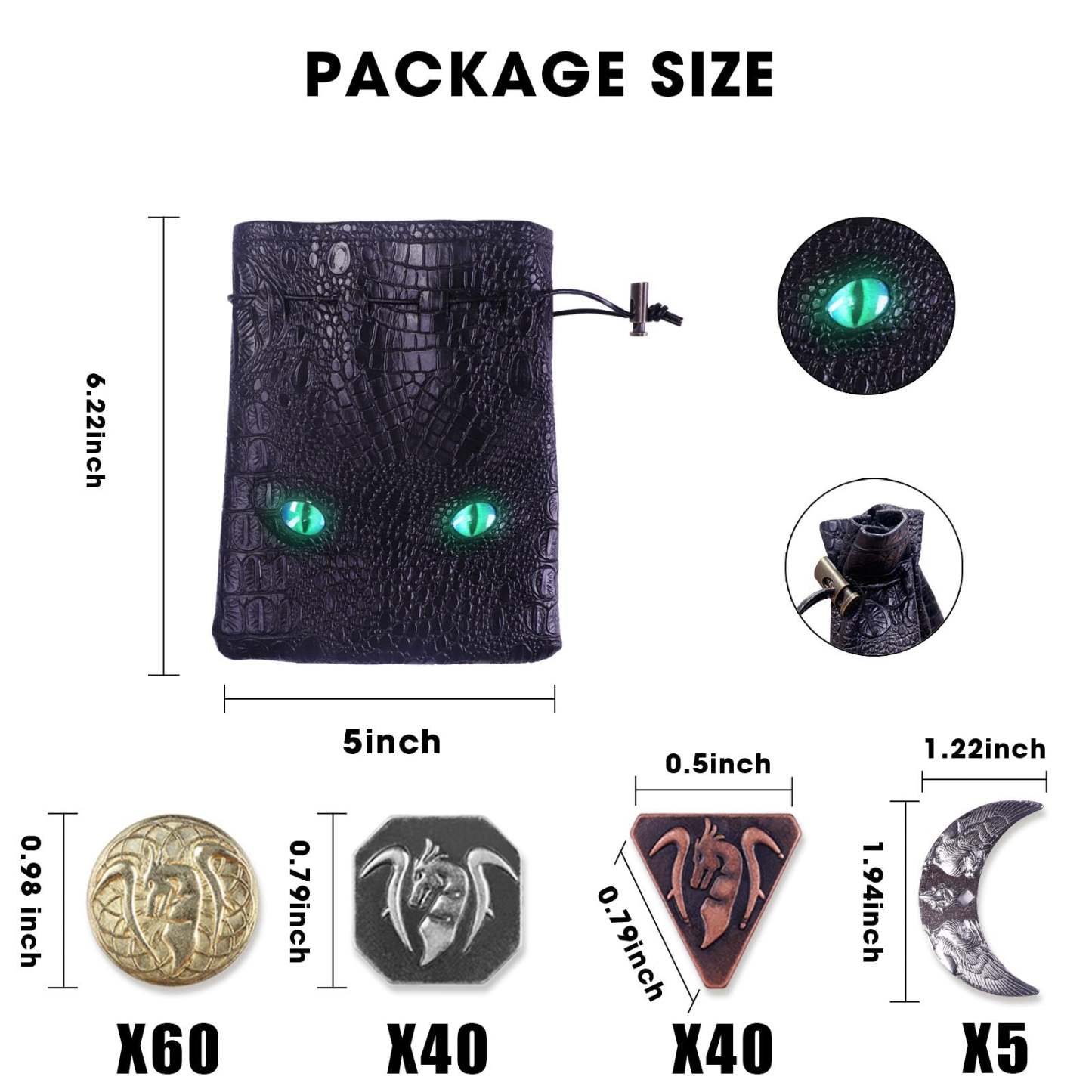 145PCS Metal DND Coins & Leather Bag