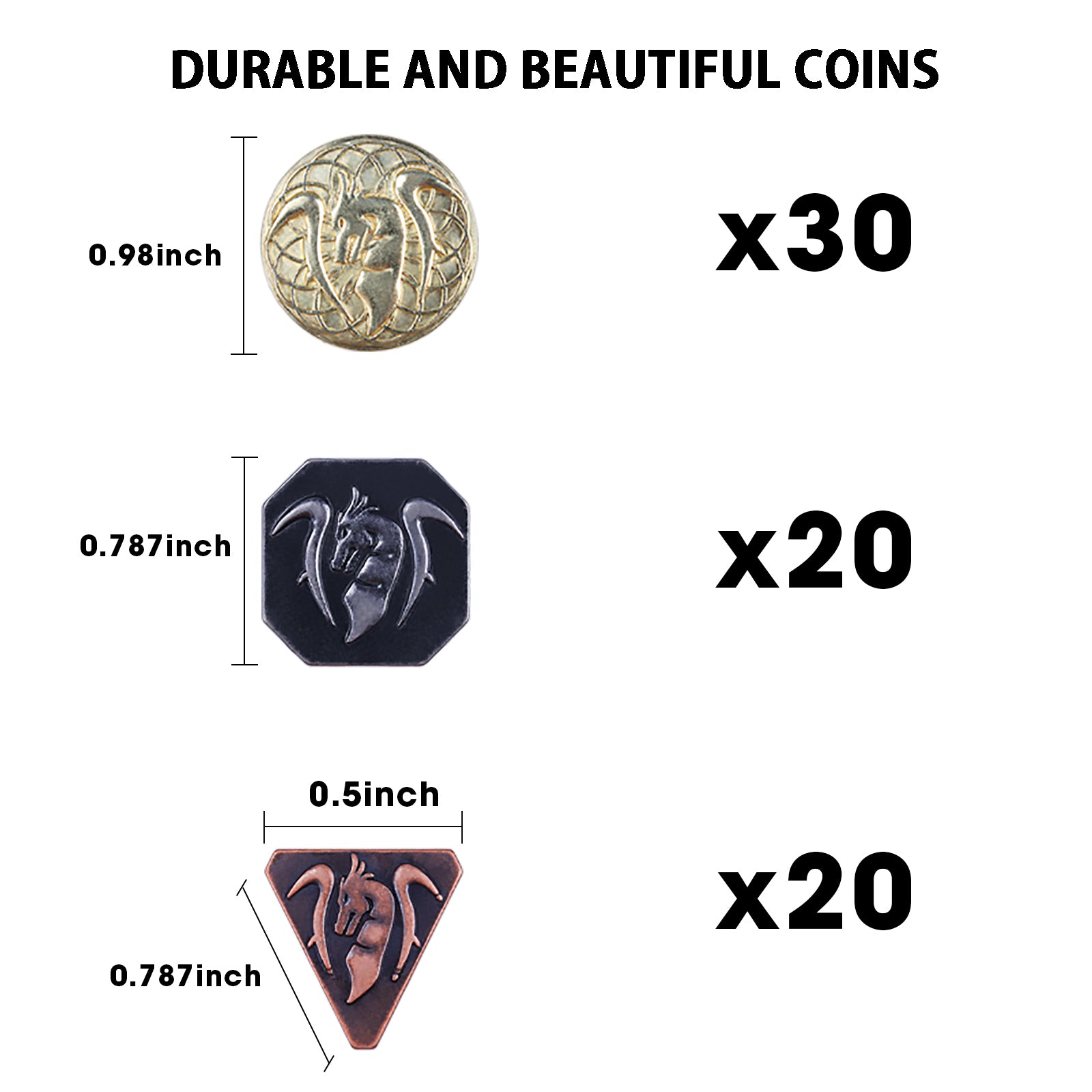70PCS Metal DND Coins & Leather Bag