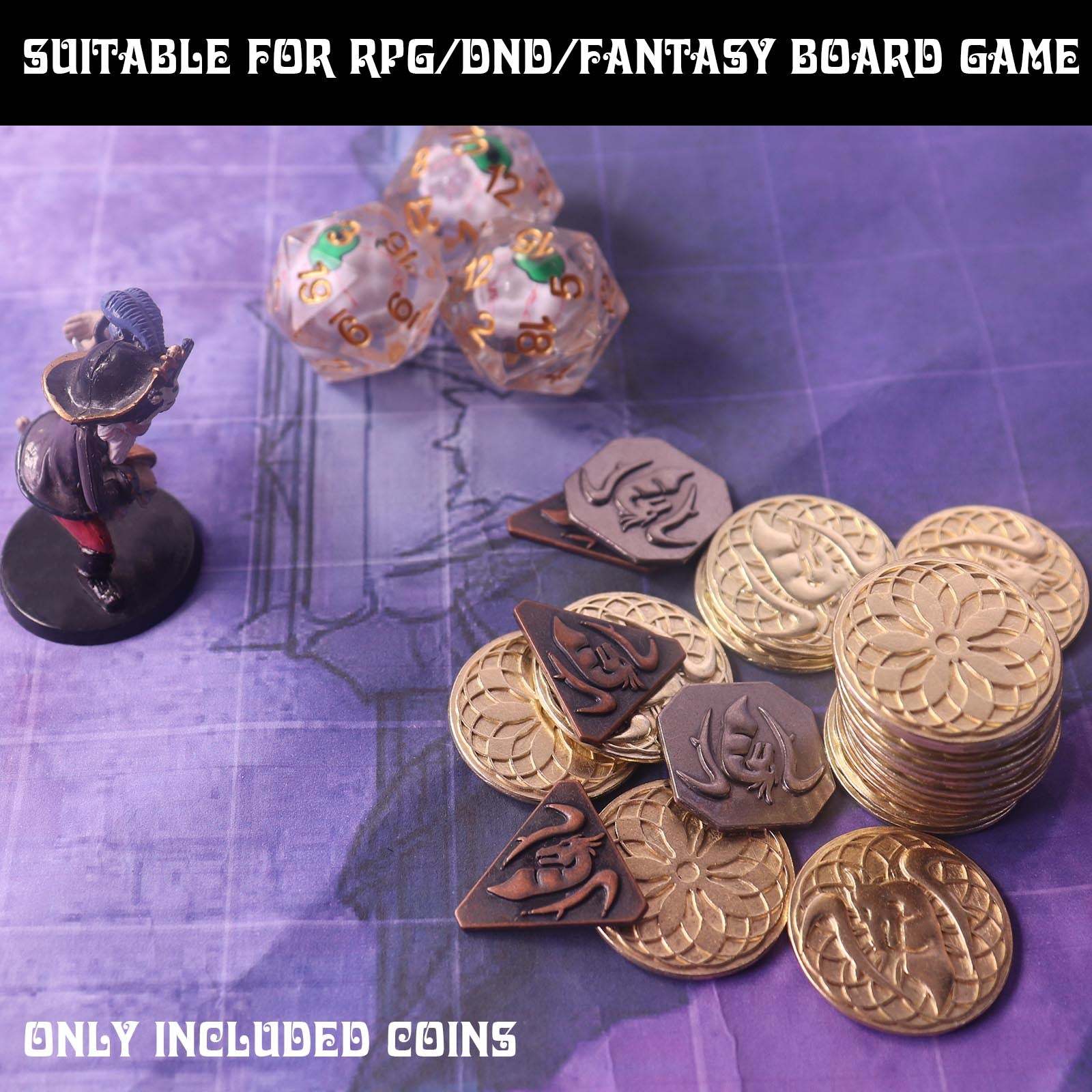70PCS Metal DND Coins & Leather Bag