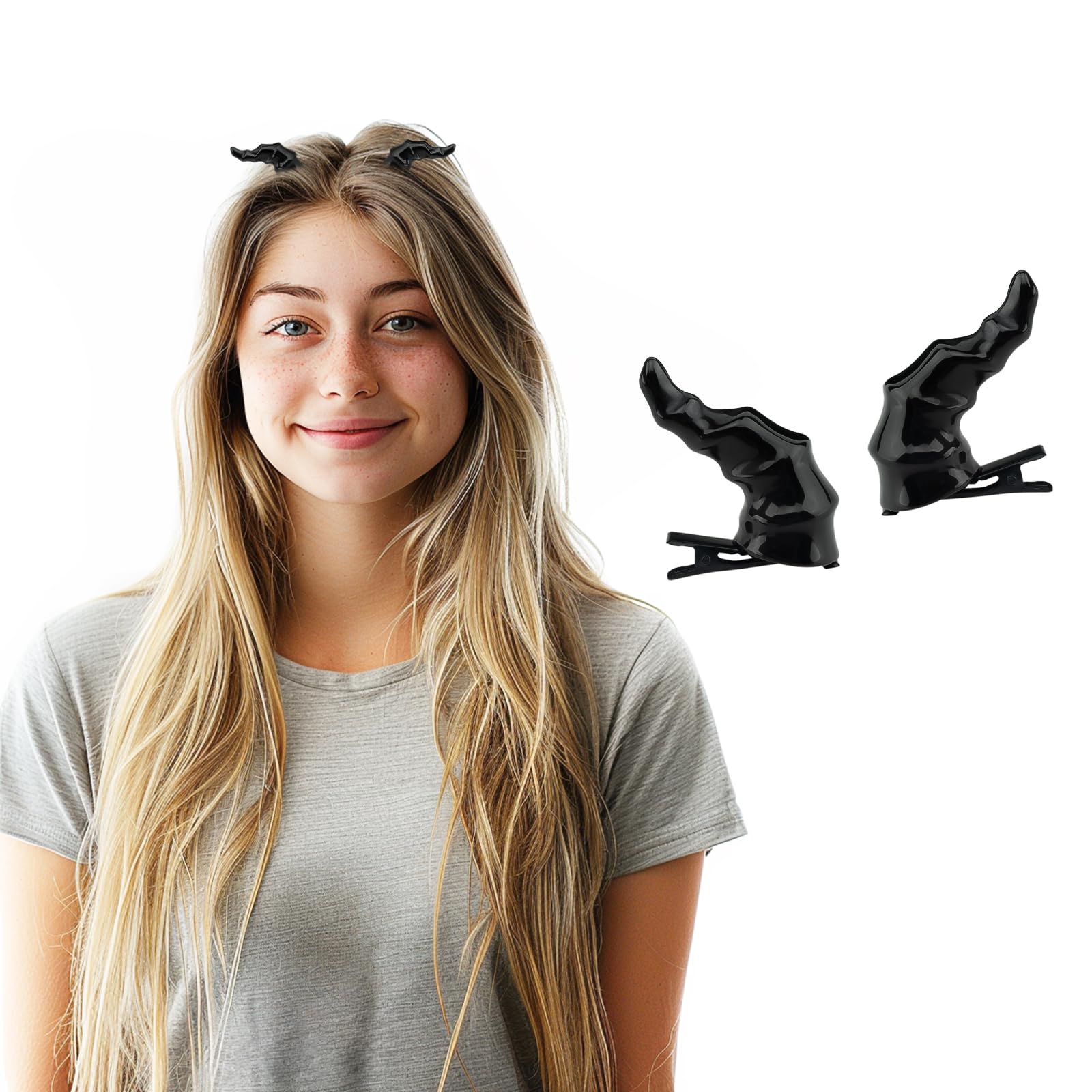 Black Devil Horns Hair Clip for Halloween Cosplay Fancy Dress, Headwear Accessories Party Dress Up for Women Girls and Kids