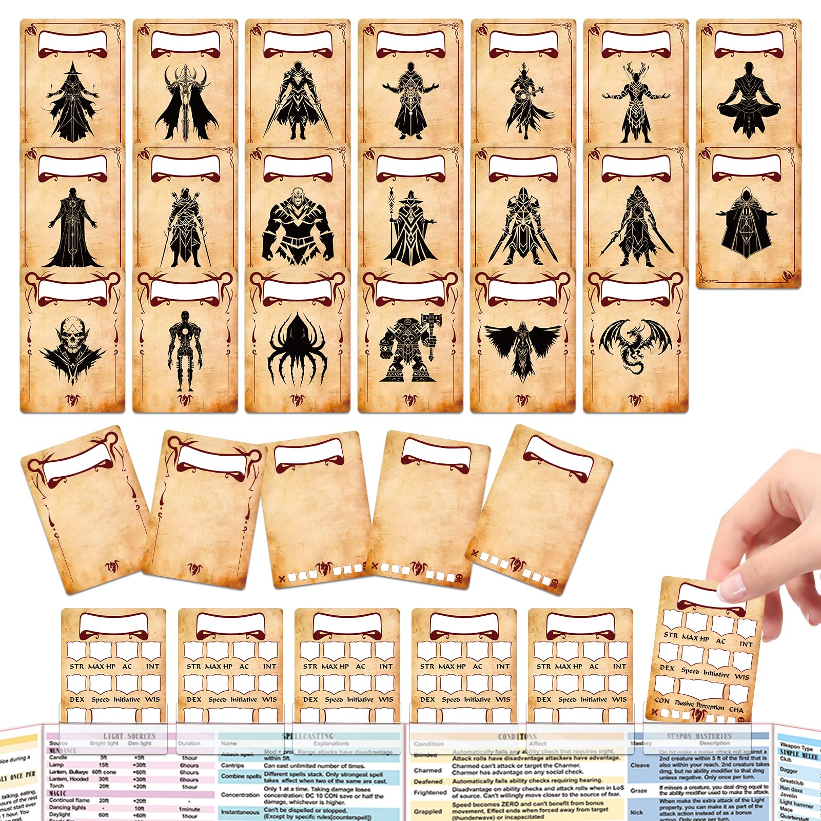 Byhoo DND Initiative&Combat Tracker Set-Waterproof Acrylic DM Screen Top with 25 Insert Cards,Compatible with Dungeons and Dragons 5e/Pathfinder/TTRPGs-DND Essentials Kit for Tabletop RPG Accessories