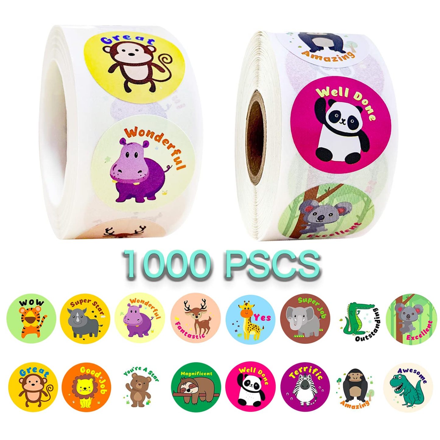 Animal Stickers for Kids, 1000 Pcs Cute Animal Stickers, 16 Pattern Animal Stickers for Toddlers, Assorted Vibrant Colors and Designs, Zoo Animal Stickers for Party Decoration for Kids Children Boys