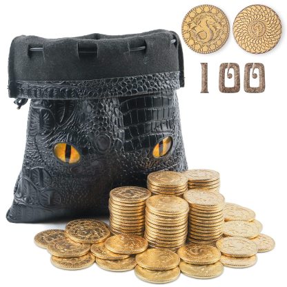 Byhoo 100 Metal Gloden Coins with Leather Bag