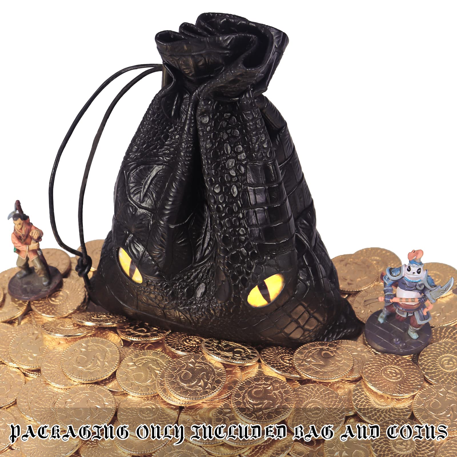 Byhoo 100 Metal Fantasy Coins with PU Leather Pouch, Gold Coins for DND Board Game, Golden Game Tokens Store in The Coins Bag, DND Accessories for from New to Master, Retro Board Game Gifts for DM