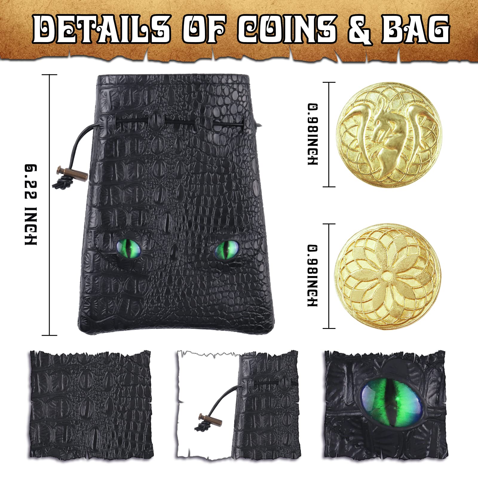 Byhoo 100 Metal Fantasy Coins with PU Fake Leather Pouch