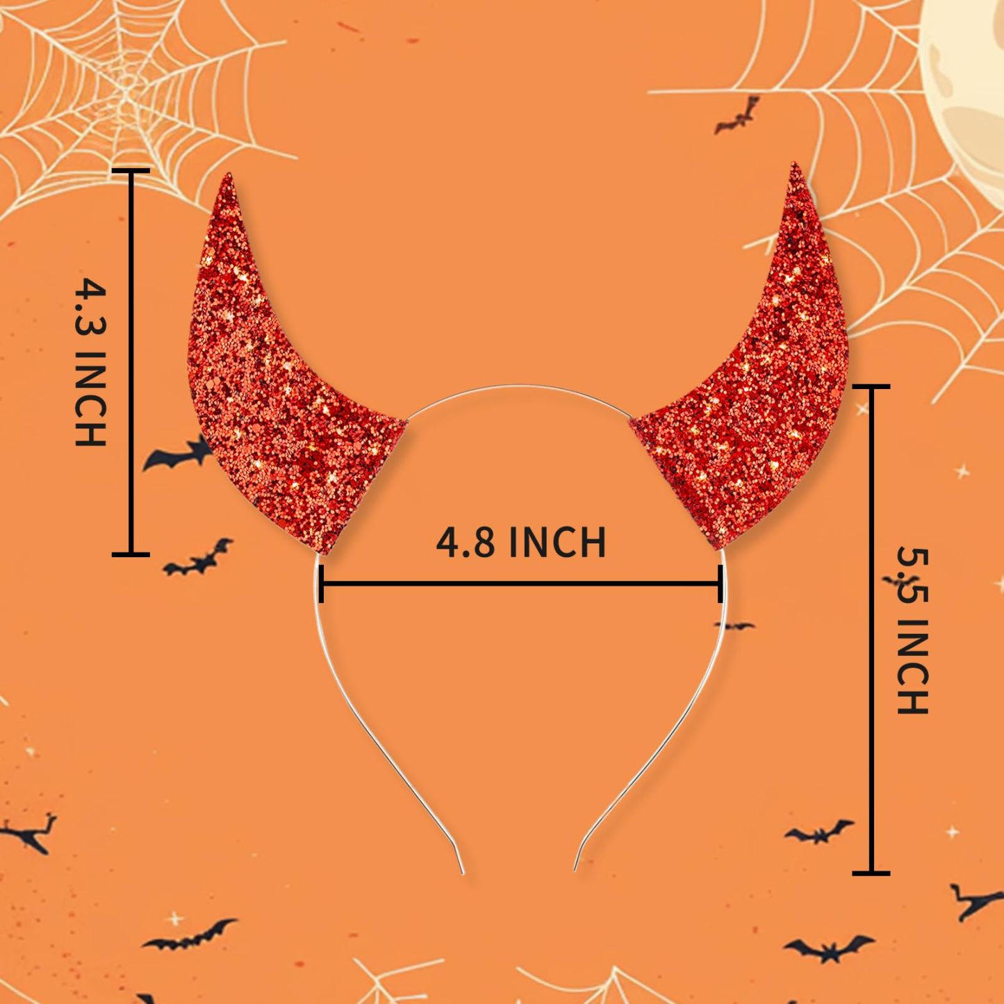 Byhoo Glitter Devil Horns Headbands Halloween Fancy Decoration Cosplay Hairband, Red Devil Horns for Women Men Girls and Kids