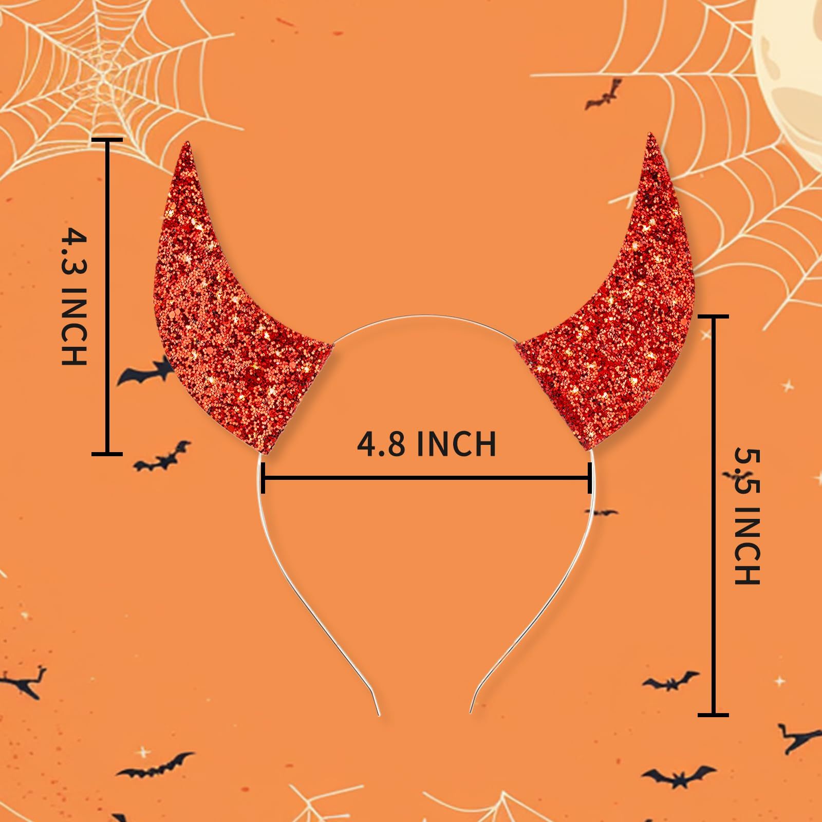 Byhoo Glitter Devil Horns Headbands Halloween Fancy Decoration Cosplay Hairband, Red Devil Horns for Women Men Girls and Kids