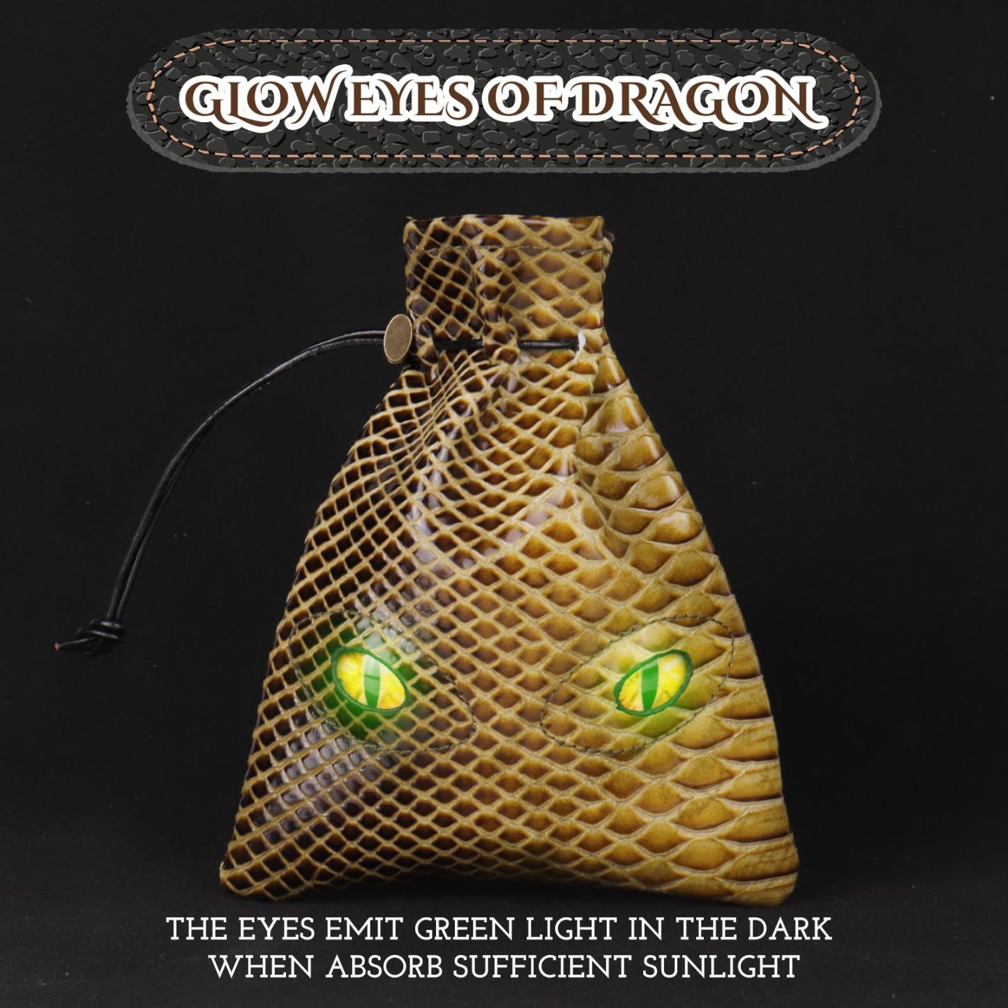 Large Yellow DND Dice Bag, Dragon Leather DND Dice Pouch Storage Bag, Bag of Dice, Coin Bag, Glow Eyes of Dragon, DND Leather Dice Bag for RPG DND Game Accessories DND Gift, Yellow, board game