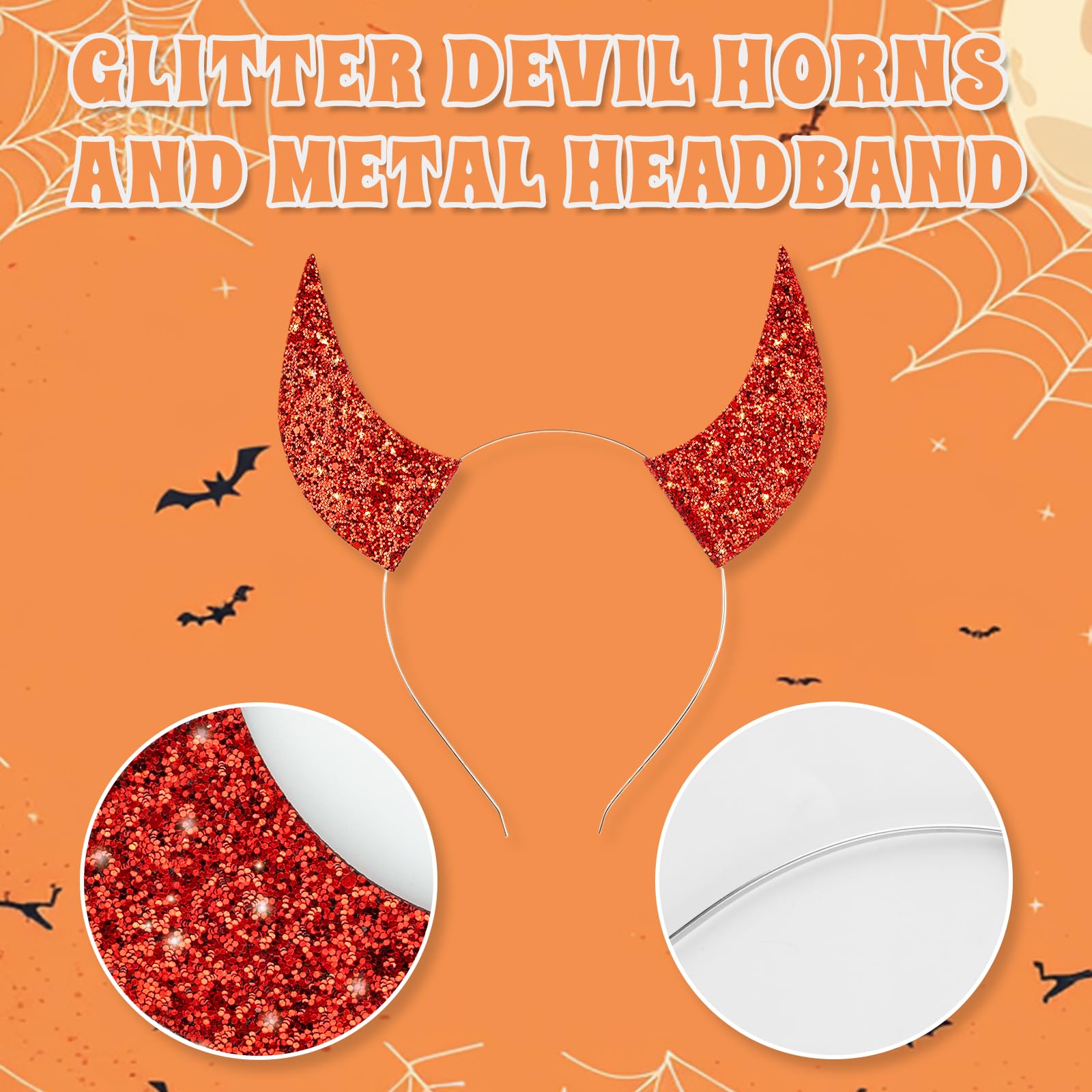 Byhoo Glitter Devil Horns Headbands Halloween Fancy Decoration Cosplay Hairband, Red Devil Horns for Women Men Girls and Kids