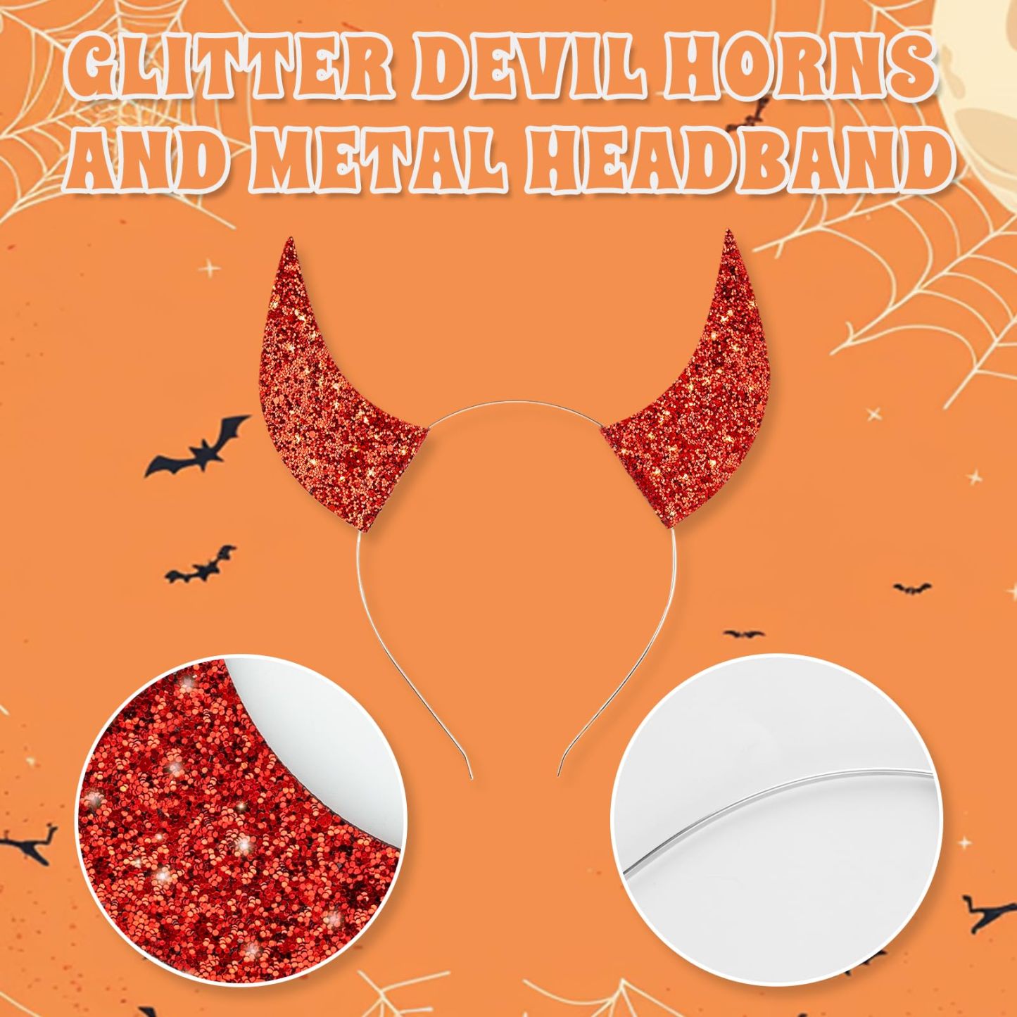 Byhoo Glitter Devil Horns Headbands Halloween Fancy Decoration Cosplay Hairband, Red Devil Horns for Women Men Girls and Kids