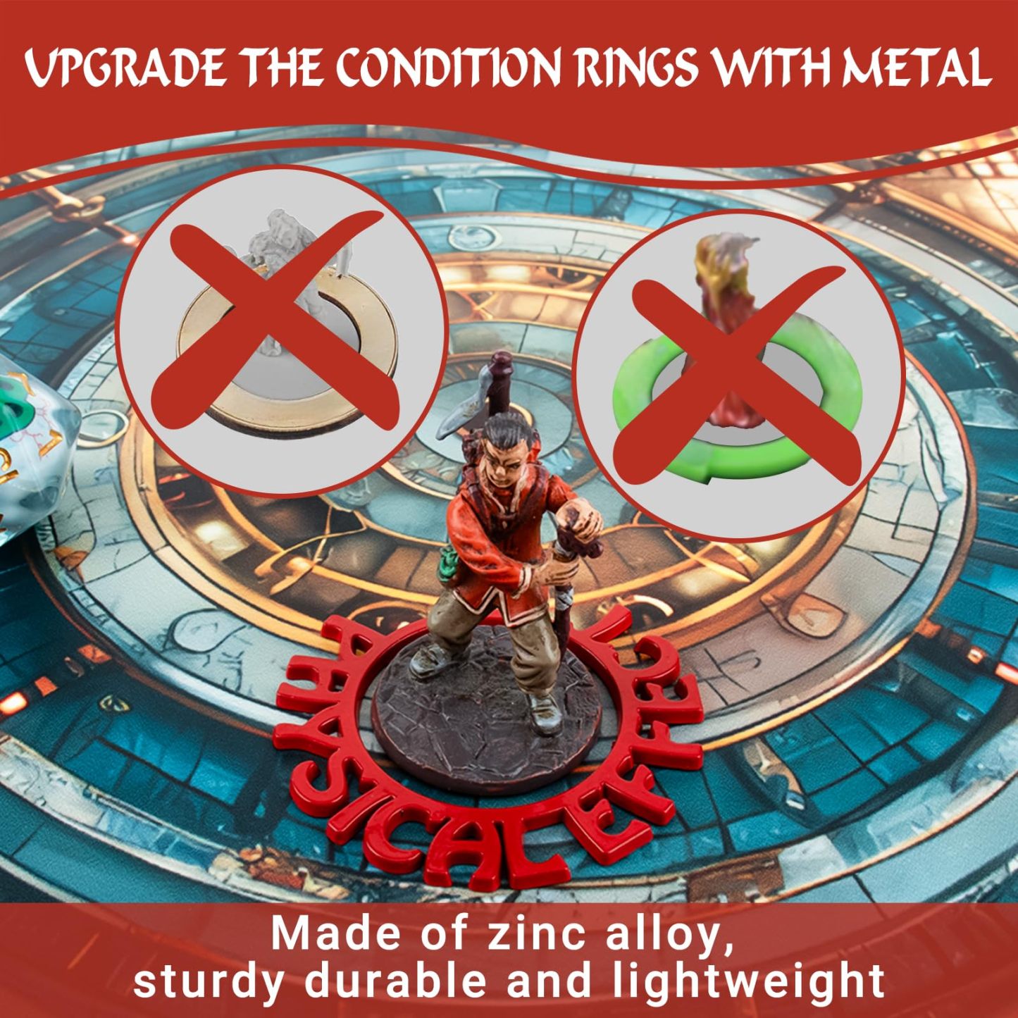 Byhoo Metal DND Condition Rings in 28 Markers with Spell Template, 112PCS DND Miniatures Status Effect Rings with Storage Box, Ideal Gift for D&D Pathfinder and More Tabletop RPG