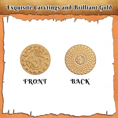 Byhoo 100 Metal Fantasy Coins with PU Leather Pouch, Gold Coins for DND Board Game, Golden Game Tokens Store in The Coins Bag, DND Accessories for from New to Master, Retro Board Game Gifts for DM