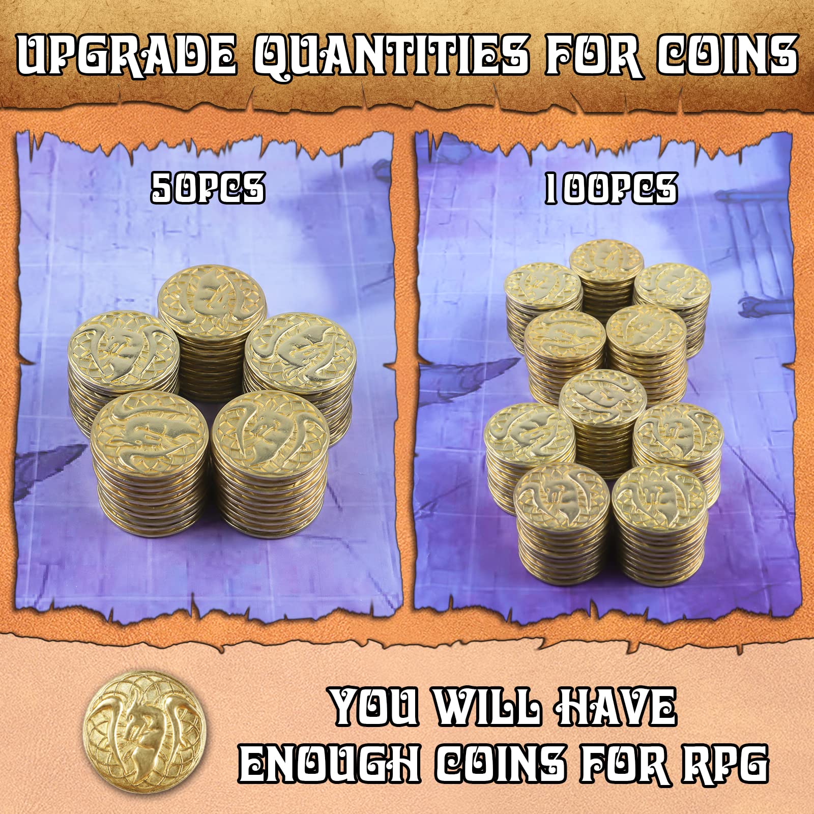 Byhoo 100 Metal Fantasy Coins with PU Fake Leather Pouch
