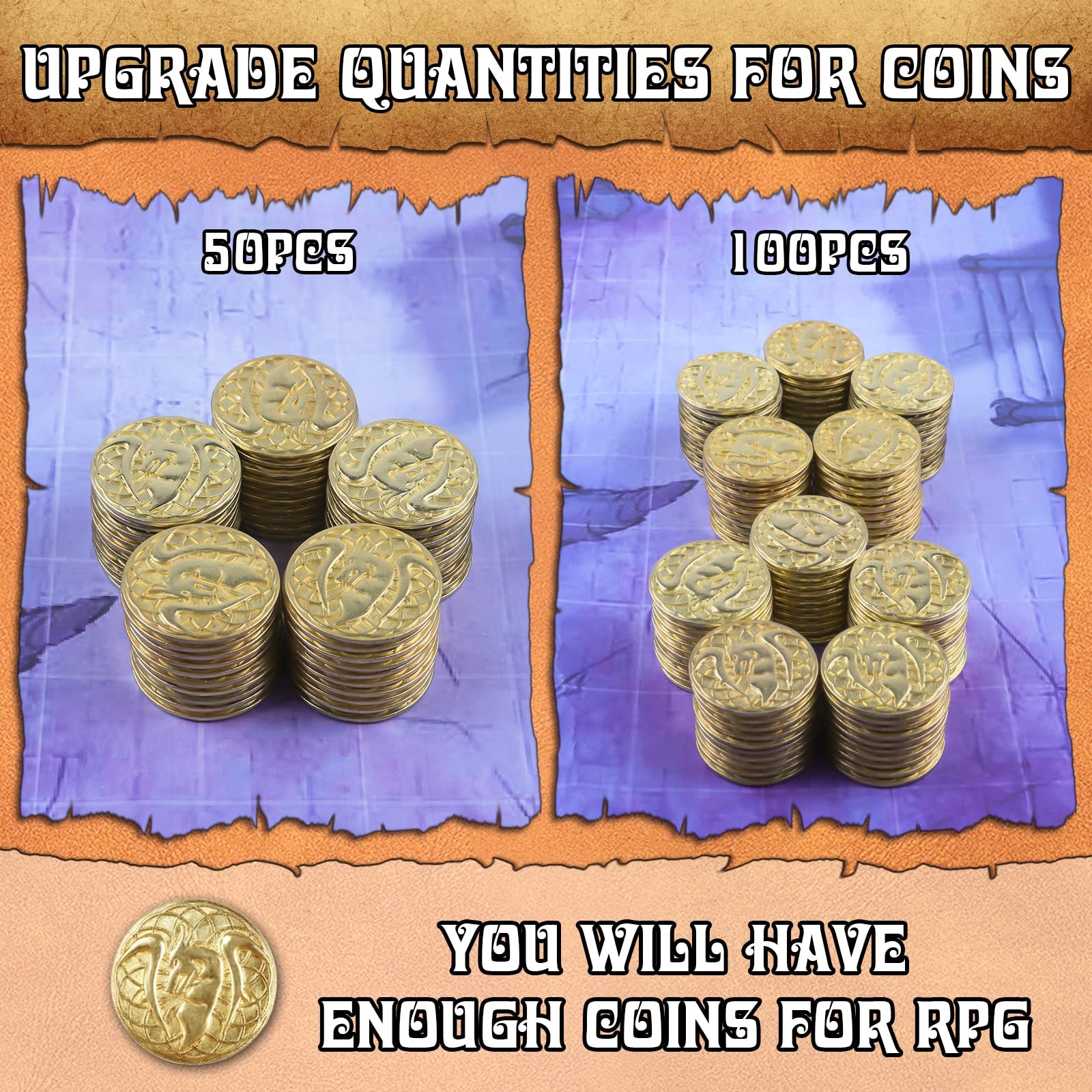 Byhoo 100 Metal Fantasy Coins with PU Fake Leather Pouch