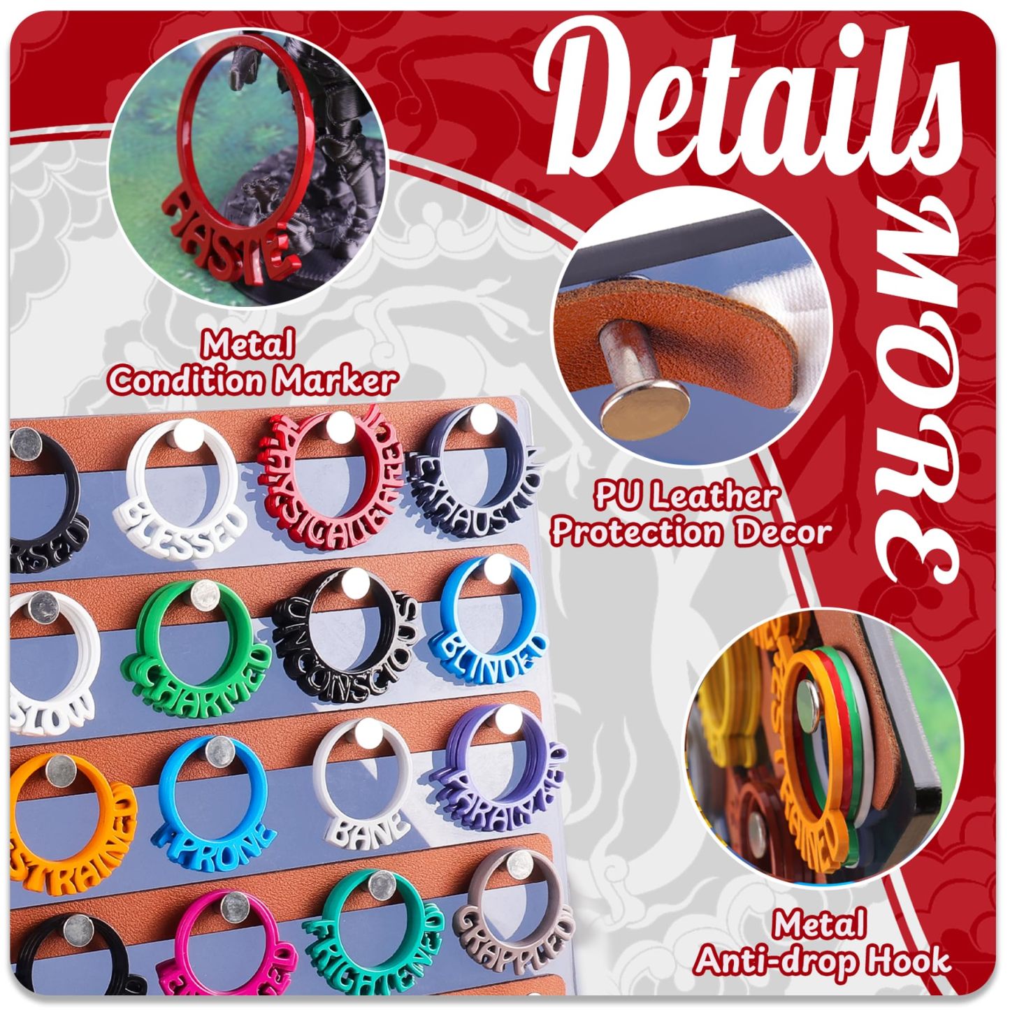112 PCS Metal DND Condition Rings with Holder, DND Miniatures Status Rings in 28 Markers, Byhoo DND Condition Accessories Gifts for RPG Tabletop Games