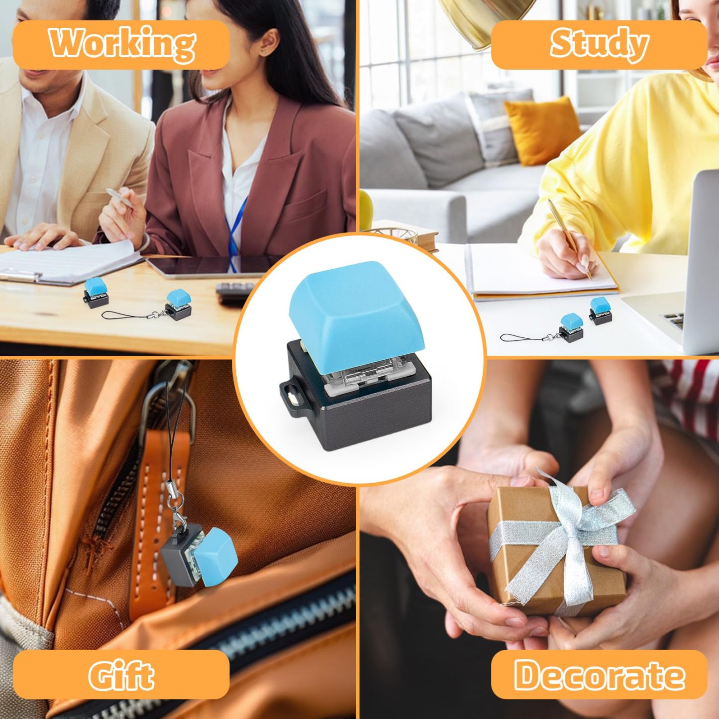 Byhoo 2 PCS Keyboard Fidget Toy, Aluminum Alloy Mechanical Fidget Keyboard with Keychain, Lightweight Keyboard Fidget Clicker for Decompression, Stress Relief Gifts for Adults to Pass The Time