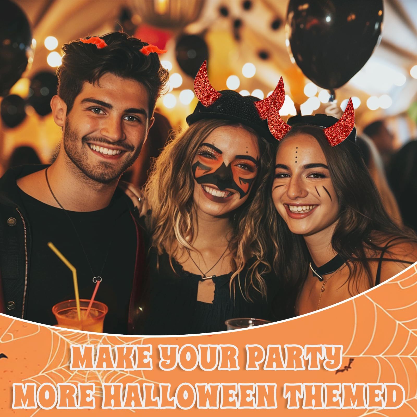 Byhoo Glitter Devil Horns Headbands Halloween Fancy Decoration Cosplay Hairband, Red Devil Horns for Women Men Girls and Kids