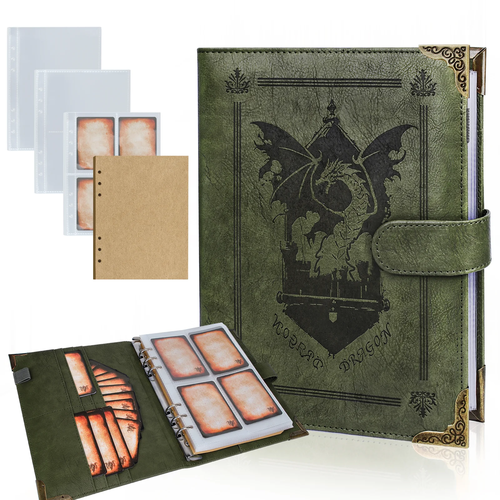 Byhoo DND Spell Cards 5e Leather Spellbook for Dungeons & Dragons notebook with 30 Sleeves for Spell Cards Writable Pages and Magnetic Closure A Must-Have for RPG & Board Games for Every Adventurer