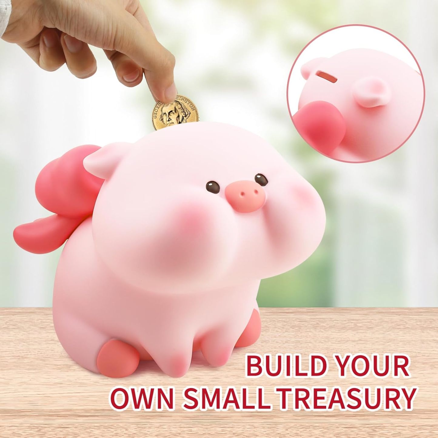 Lovely Piggy Bank for Kids, Plastic Pig Coin and Money Bank, Large Size Kids Piggy Bank with Name Sticker and Stickable Rhinestones, Ideal Birthday Easter for Girls Boys