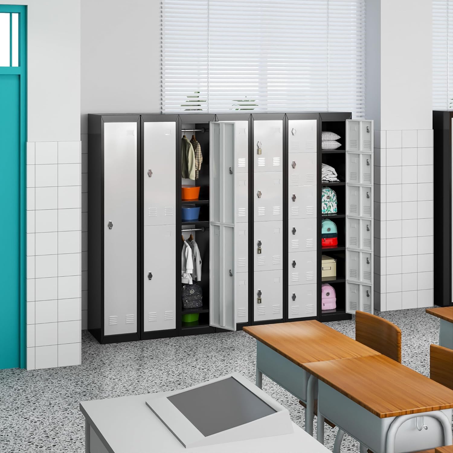 Yizosh Metal Lockers for Employees with Lock, Employees Locker Storage Cabinet with 2 Doors, Tall Steel Storage Locker for Gym, School, Office,Home (2 Gray Door)