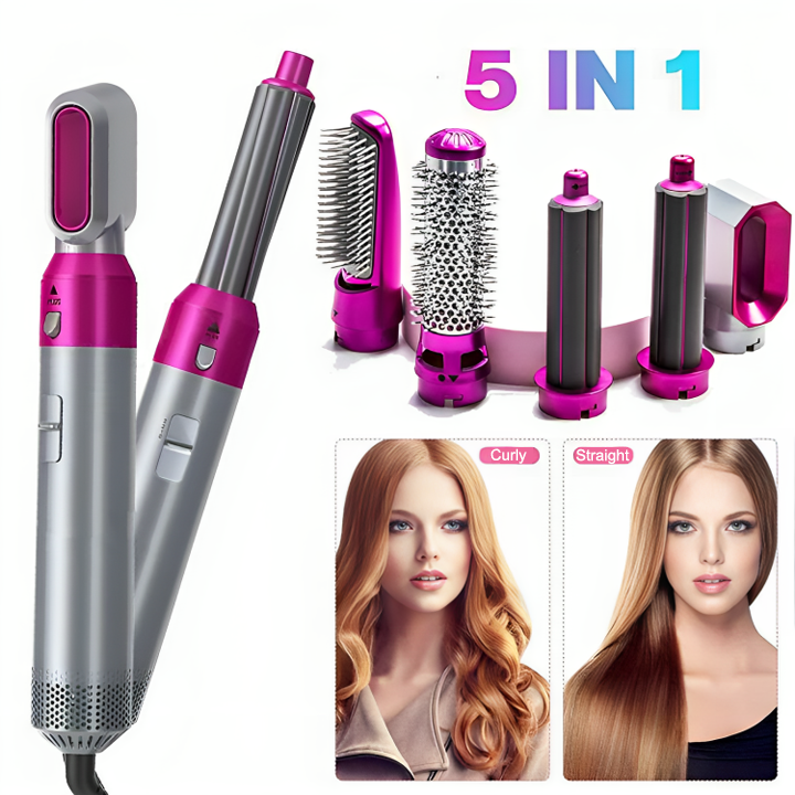 5 in 1 Hot Air Styler & Dryer - Comb Brush - Negative ​Ion Hair Straightener Volumizer Hair Curler Hot Air Wrap Comb Brush