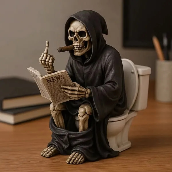 Middle Finger Grim Reaper Toilet Figurine – Funny Resin Halloween Decoration