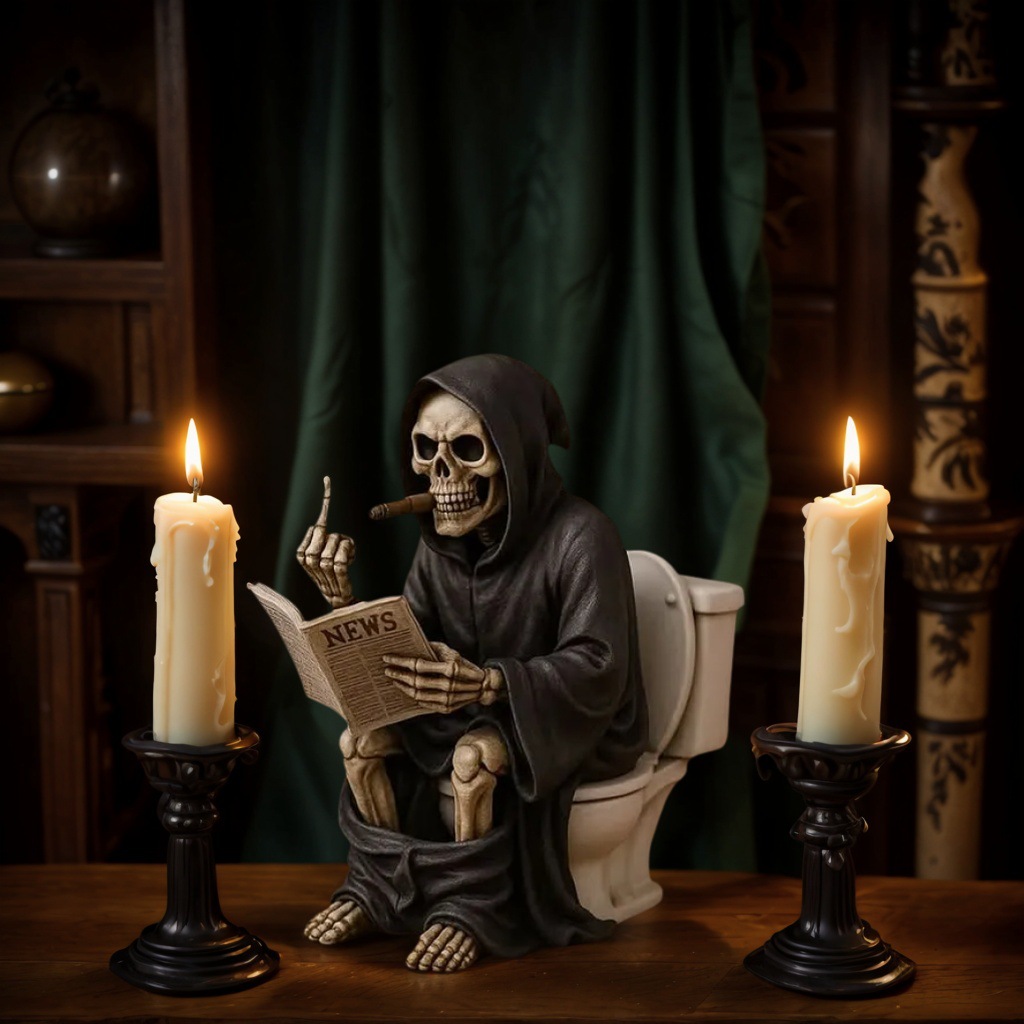Middle Finger Grim Reaper Toilet Figurine – Funny Resin Halloween Decoration