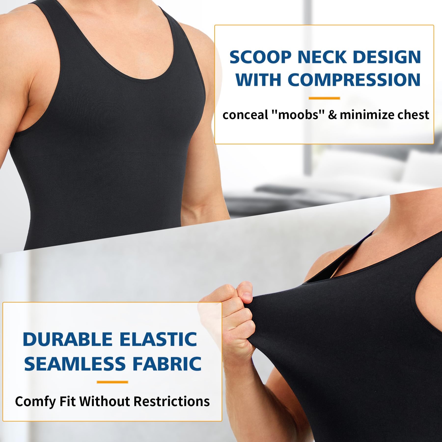 Men's Solid Scoop Neck Bodysuit Shapewear for All Seasons Underwear Casual Plain Design Biker