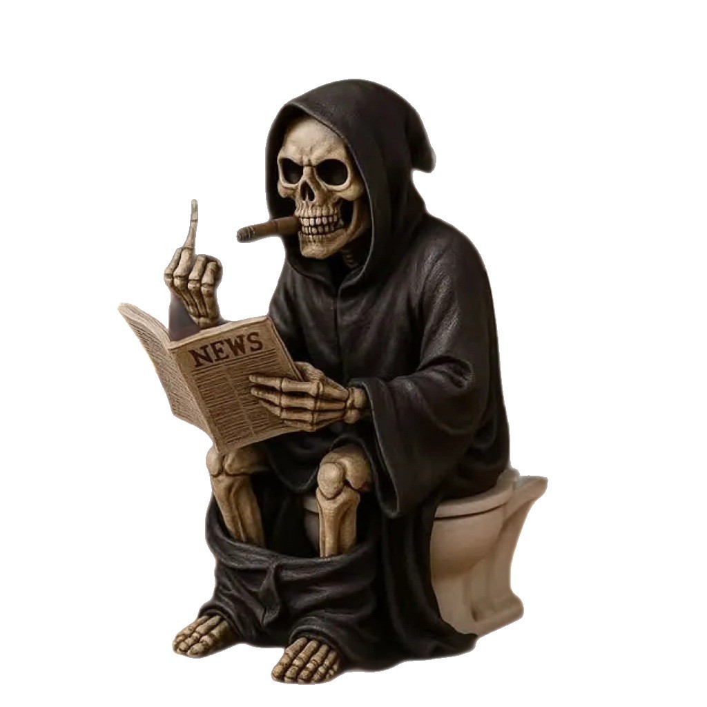 Middle Finger Grim Reaper Toilet Figurine – Funny Resin Halloween Decoration
