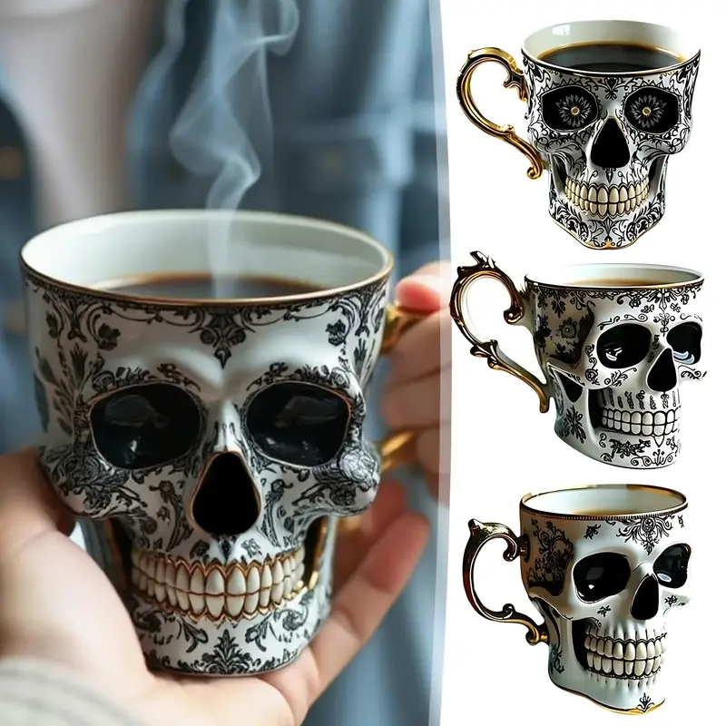 Vintage Skull & Flowers Mug – Unique Gothic Coffee Cup for Home or Office