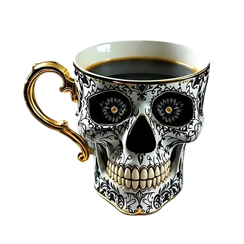 Vintage Skull & Flowers Mug – Unique Gothic Coffee Cup for Home or Office