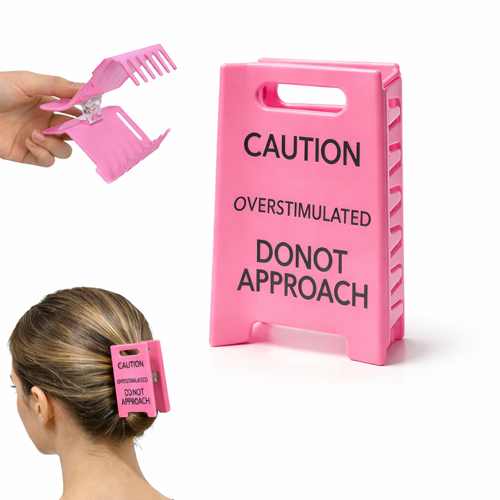 Overstimulated Caution Sign Hair Claw Clips