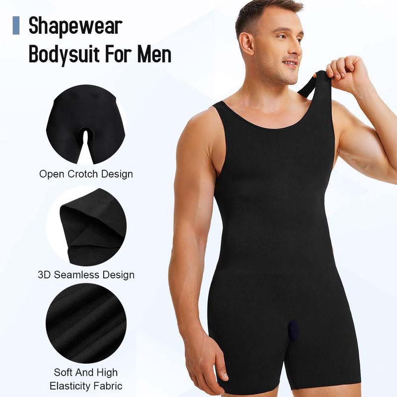 Men's Solid Scoop Neck Bodysuit Shapewear for All Seasons Underwear Casual Plain Design Biker