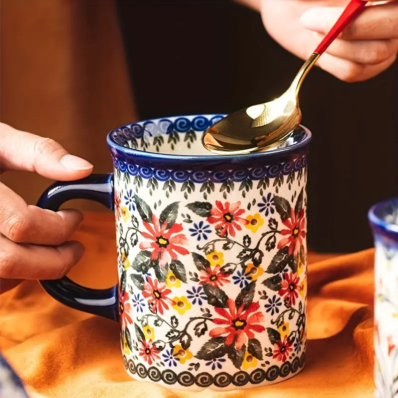 Hand-Painted Floral Ceramic Coffee Mug