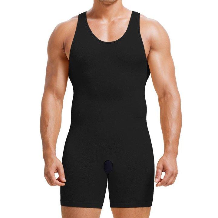 Men's Solid Scoop Neck Bodysuit Shapewear for All Seasons Underwear Casual Plain Design Biker