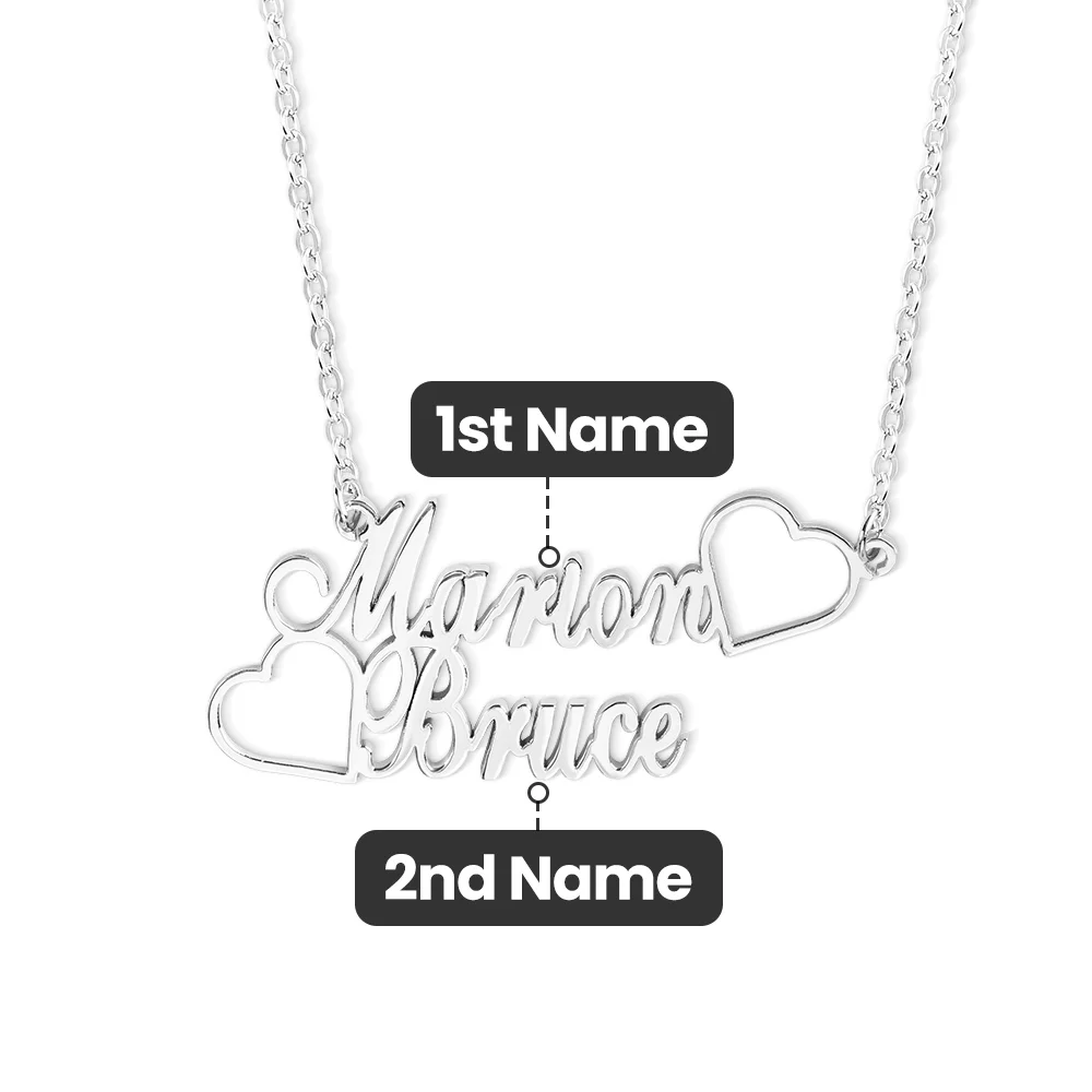 Personalized Two Name Necklace with Two Love Hearts Mother's Day Birthday Valentine's Day Gift for Women Girls