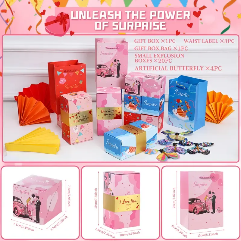 💕🎁20 Bounces Surprise Gift Box with Flying Butterfly Toys Explosio
