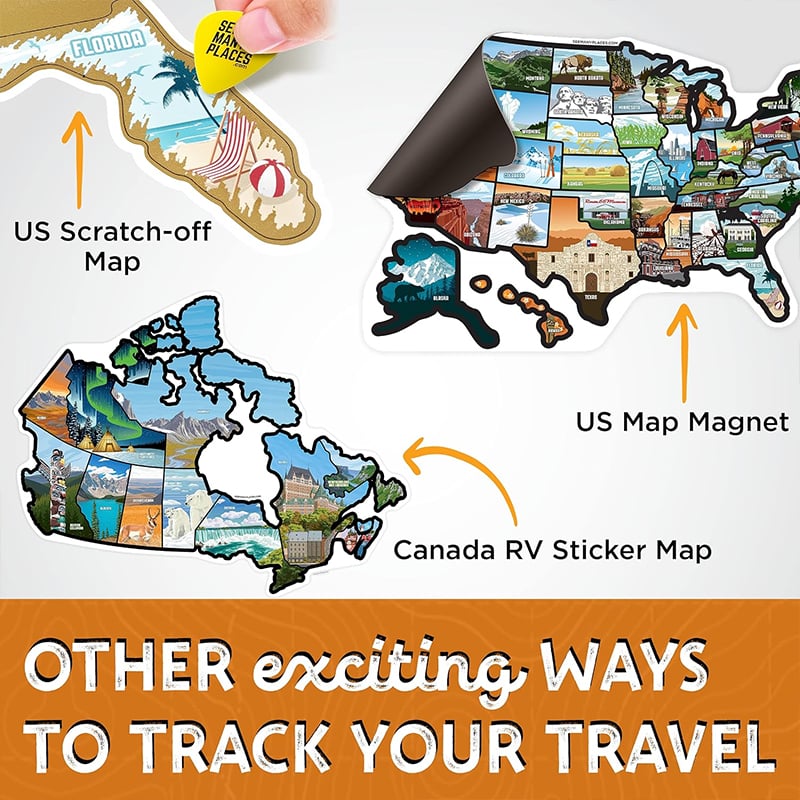US travel map with state stickers