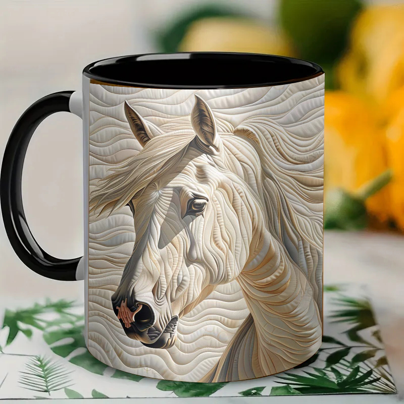 3D White Horse Ceramic Coffee Mug