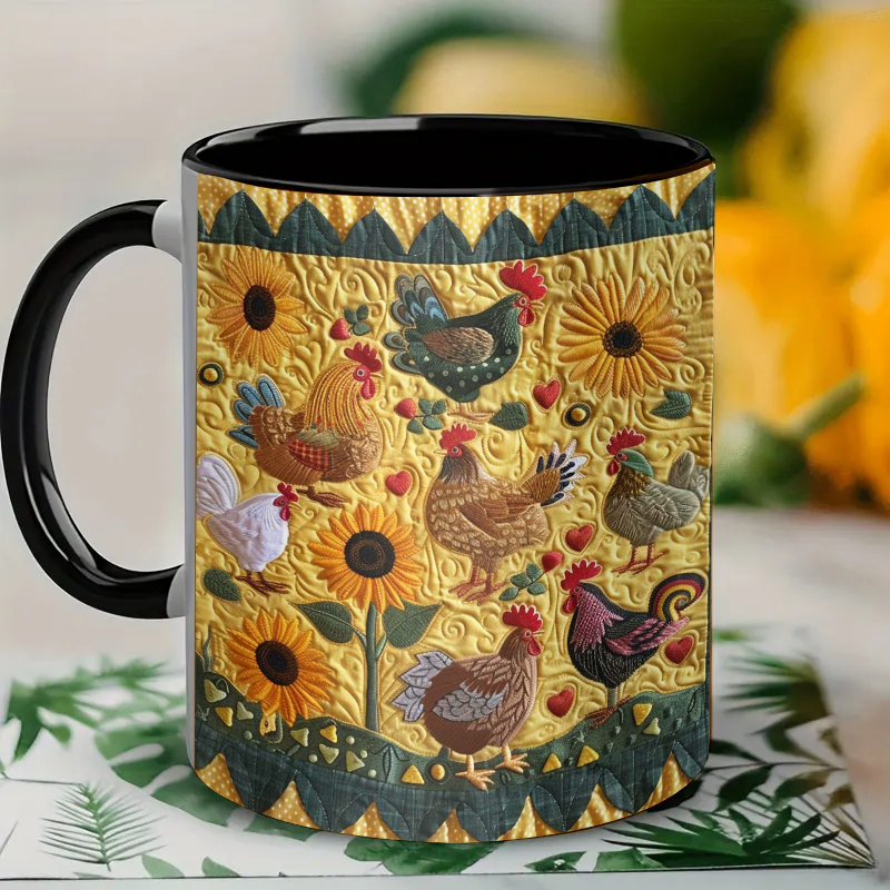 Chicken & Sunflower Ceramic Coffee Mug