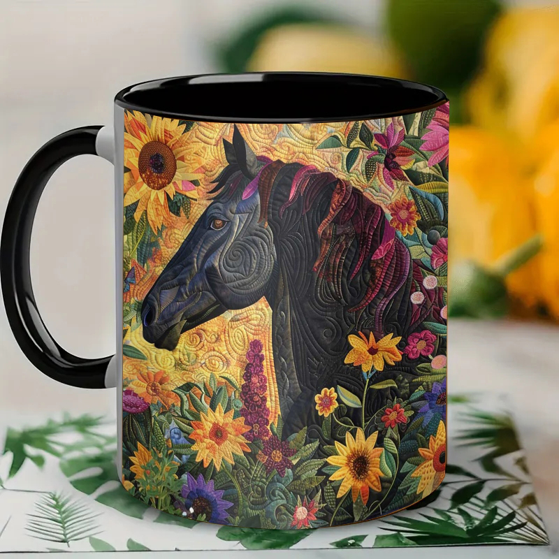 Sunflower & Horse Coffee Mug（black）